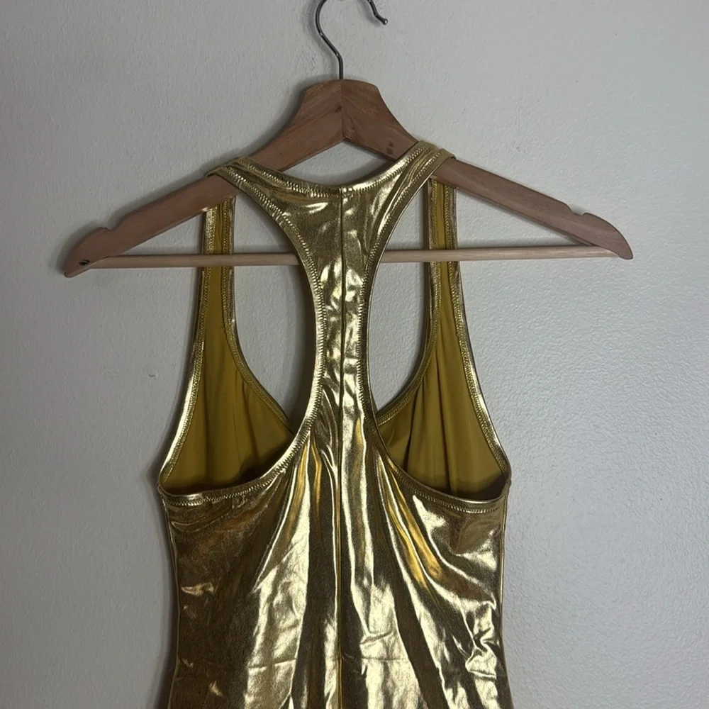 SKIMS Metallic Swim Cycle Suit - Gold size small festival rave party cute‎